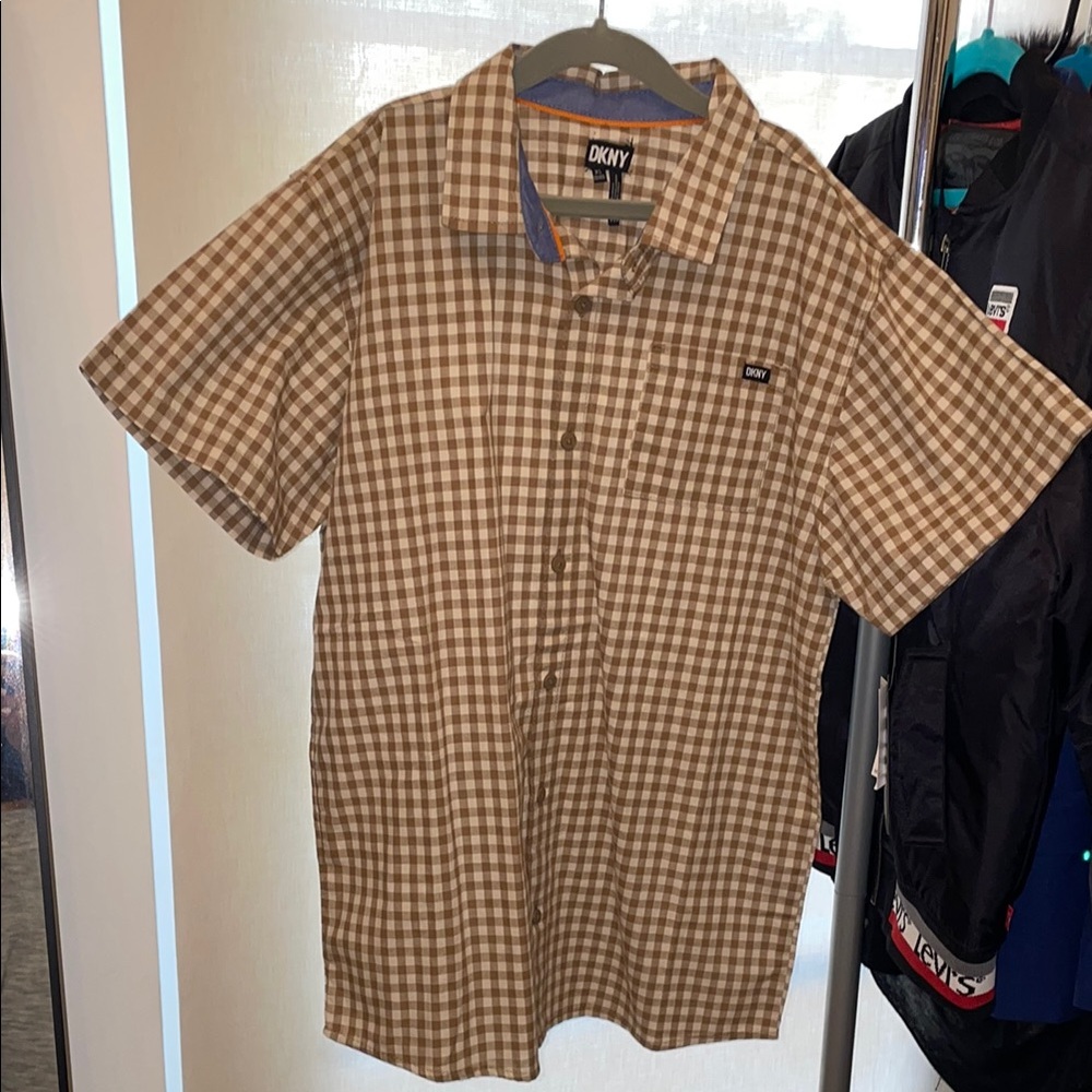 DKNY Brown Checkered Short Sleeve Shirt Boys